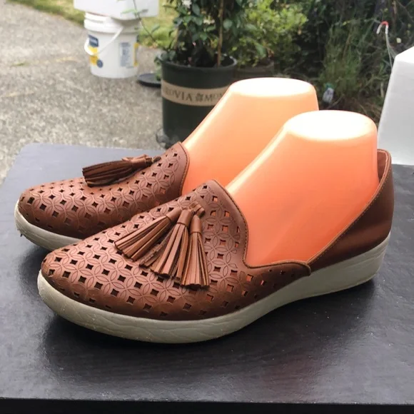 Fitflop Women Tassel Superskate D'orsay Latticed Leather Loafer Shoes Sz 41/9US - Picture 1 of 16